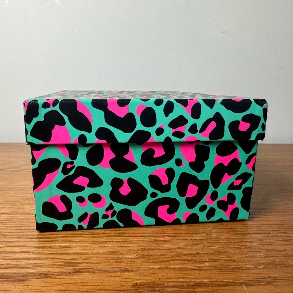 Neon Leopard Print Storage Box Teal Pink Animal Print Y2K Desk Organizer‎ Label